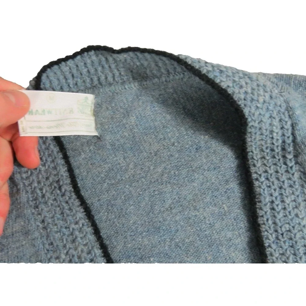 Sears Kings Road VTG 70s Cardigan Lambswool Blue Sweater Men M Pocket Knit FLAW